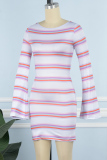 Stripe Casual Striped Print Basic O Neck Long Sleeve Dresses
