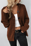 Khaki Casual Solid Buttons Hooded Collar Tops