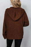 Caramel Colour Casual Solid Buttons Hooded Collar Tops