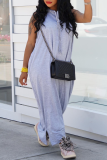 Grey Casual Solid Draw String Pocket Slit Hooded Collar Straight Dresses