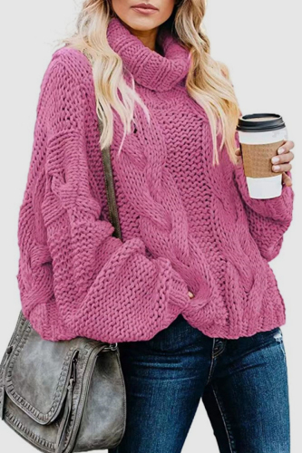 Rose Red Casual Solid Patchwork Turtleneck Tops