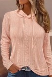 Pink Casual Solid Patchwork Hooded Collar Tops