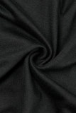 Black Living Solid Patchwork V Neck Plus Size Sleepwear