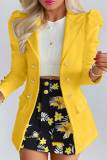 Yellow Casual Print Patchwork Turndown Collar Long Sleeve Two Pieces