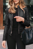 Black Street Elegant Solid Patchwork Zipper Mandarin Collar Outerwear
