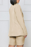Pink Casual Solid Patchwork Buttons Turn-back Collar Long Sleeve Two Pieces