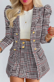 Khaki Casual Print Patchwork Turndown Collar Long Sleeve Two Pieces