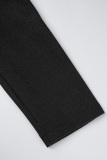 Black Casual Solid Cardigan Mandarin Collar Outerwear