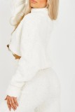 White Casual Solid Patchwork Half A Turtleneck Long Sleeve Two Pieces