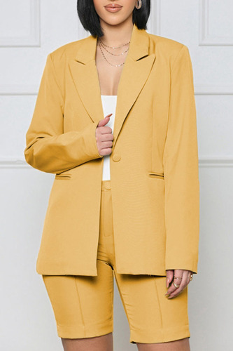 Yellow Casual Solid Patchwork Buttons Turn-back Collar Long Sleeve Two Pieces