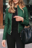 Green Street Elegant Solid Patchwork Zipper Mandarin Collar Outerwear