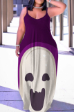 Halloween Costume Colour Casual Print Backless Spaghetti Strap Long Dress Dresses