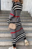 Black Casual Striped Patchwork Cardigan Collar Outerwear