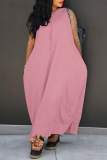 Pink Casual Solid Draw String Pocket Slit Hooded Collar Straight Dresses
