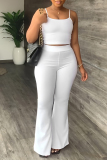 White Casual Simplicity Solid Backless U Neck Sleeveless Two Pieces