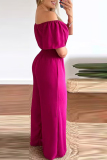 Blue Casual Work Solid Patchwork Backless V Neck Straight Jumpsuits