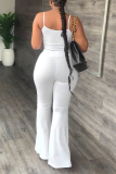 White Casual Simplicity Solid Backless U Neck Sleeveless Two Pieces