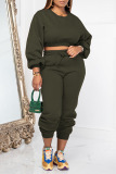 Khaki Casual Sportswear Solid Patchwork O Neck Long Sleeve Two Pieces
