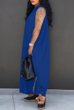 Blue Casual Solid Draw String Pocket Slit Hooded Collar Straight Dresses