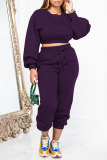 Purple Casual Sportswear Solid Patchwork O Neck Long Sleeve Two Pieces