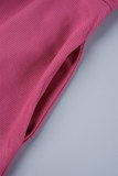 Rose Red Elegant Solid Patchwork Zipper O Neck A Line Dresses(With Belt)