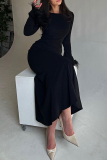Black Celebrities Elegant Solid Feathers Wrapped Skirt Dresses