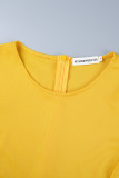 Yellow Elegant Solid Patchwork Zipper O Neck A Line Dresses(With Belt)
