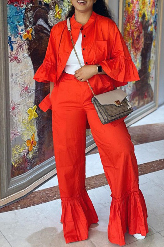 Red Casual Solid Cardigan Half Sleeve Two Pieces