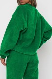 Green Casual Solid Patchwork O Neck Long Sleeve Two Pieces