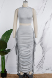 White Casual Solid Patchwork Fold Half A Turtleneck Sleeveless Two Pieces