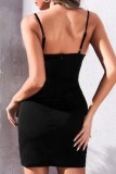 Black Sexy Solid Backless Beading Spaghetti Strap Sleeveless Dress Dresses