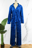 Royal Blue Casual Solid Patchwork Turndown Collar Long Sleeve Two Pieces