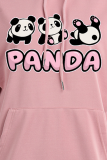 Pink Cute Print Draw String Hooded Collar Tops