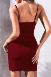 Purplish Red Sexy Solid Backless Beading Spaghetti Strap Sleeveless Dress Dresses