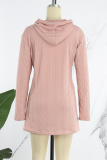 Pink Casual Solid Basic Hooded Collar Long Sleeve Dresses