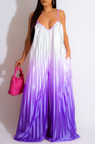 Purple Sexy Casual Gradual Change Print Backless Spaghetti Strap Regular Jumpsuits