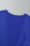 Blue Casual Solid Basic U Neck Long Sleeve Three Piece Set