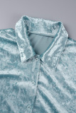 Light Blue Casual Solid Patchwork Turndown Collar Long Sleeve Two Pieces