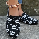 Halloween Black Skull Print Round Comfortable Flats Shoes