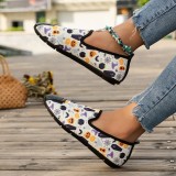 Halloween Yellow Casual Patchwork Printing Round Comfortable Flats Shoes