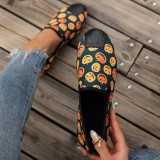 Halloween Cream White Casual Patchwork Printing Round Comfortable Flats Shoes