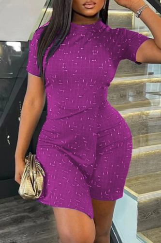 Purple Casual Print Patchwork O Neck Skinny Romper