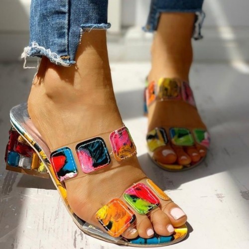 Colour Casual Patchwork Round Out Door Wedges Shoes