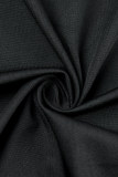 Black Casual Solid Basic U Neck Long Sleeve Three Piece Set