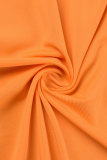 Orange Casual Solid Basic U Neck Long Sleeve Three Piece Set