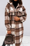 Gray White Casual Plaid Print Patchwork Buckle Turndown Collar Outerwear