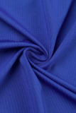 Blue Casual Solid Basic U Neck Long Sleeve Three Piece Set