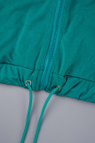 Light Blue Casual Solid Patchwork Zipper Collar Long Sleeve Two Pieces