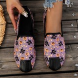 Halloween Yellow Casual Patchwork Printing Round Comfortable Flats Shoes