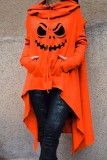 Halloween Costume Black Orange Casual Print Patchwork Asymmetrical Tops